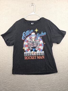 Elton John Rocket Man Licensed Graphic T-Shirt with Rhinestone Size Medium